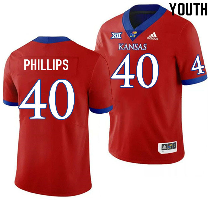 Youth #40 Devin Phillips Kansas Jayhawks College Football Jerseys Stitched Sale-Red